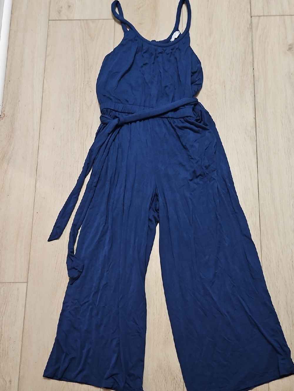 LOFT Navy Sleeveless Wide-Leg Jumpsuit with Waist Tie